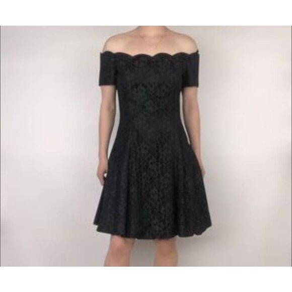 Vintage 90s Roberta Bridal Black Lace A-Line Dress 7/8 - Picture 1 of 4